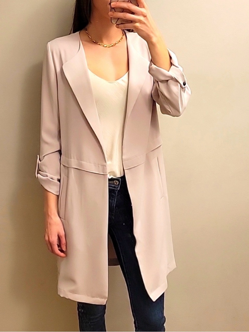 Philosophy Taupe Longline Open Blazer Coat